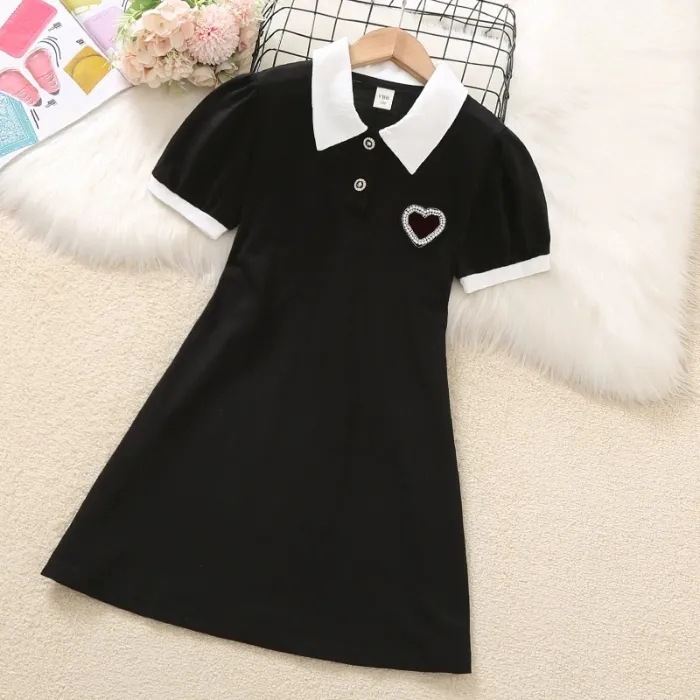 女童连衣裙夏季新款韩版中大童小香风公主裙女孩polo领中长款裙子