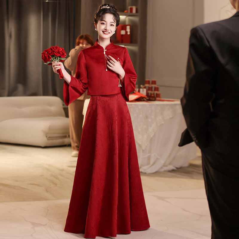 Red Toast Dress Bride Cheongsam Out of the Pavilion Suit Wedding Day Casual Home New Chinoiserie Engagement Dress