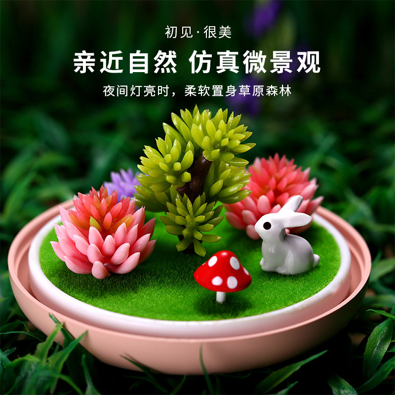 (2개) 새로운 마이크로 풍경 가습기 USB 침실 집 다채로운 밤 빛 식물 풍경 램프 가습기 전자 선물