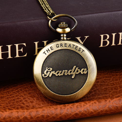 Nostalgic Old Copper-Color Engraved Grandpa English Letter Large Quartz Watch