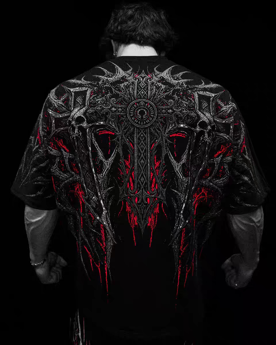 Breathedivinity's New Dark Gothic Dragon Style Loose-fit Plus-size Pure Cotton Men's Short-sleeve T-shirt 008_viptrois.com