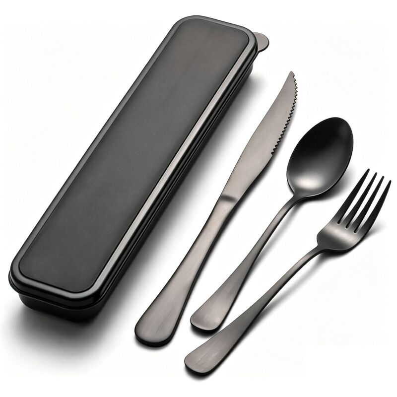 3-piece 6.7-inch portable travel set with storage box, reusable stainless steel cutlery set 3-piece 6.7-inch portable travel set with storage box, reusable stainless steel cutlery set