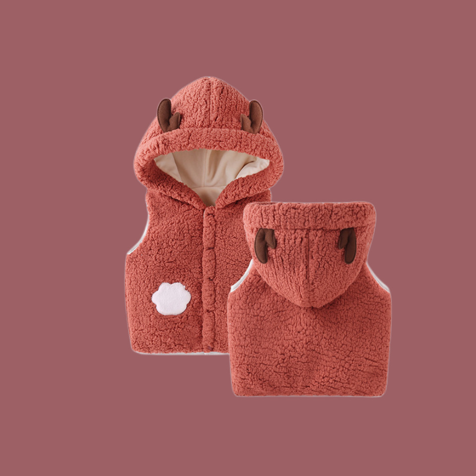 [조끼 기모] 붉은 다크 브라운 뿔