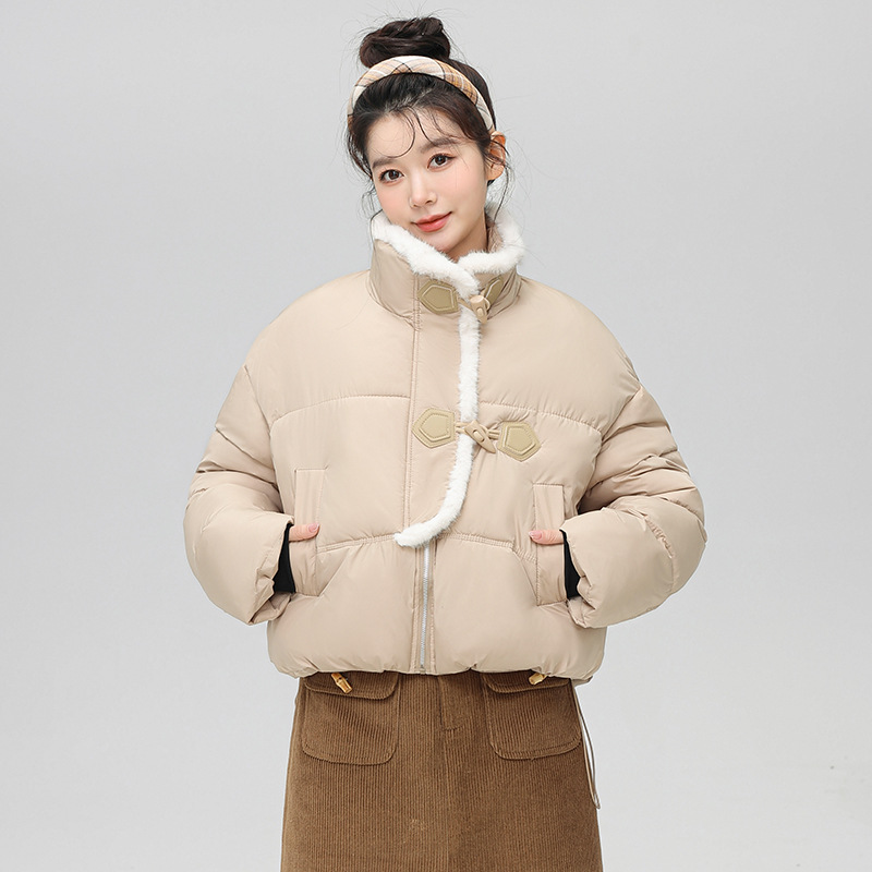 Europa y los Estados Unidos de invierno coreano cuello alto engrosado chaqueta de piel de cordero chaqueta de fijación chaqueta de algodón de plumón de mujer pequeña moda chaqueta de viento