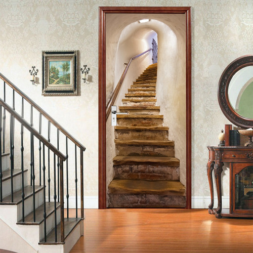 Eco-friendly 3D self-adhesive door stickers with thousands of high-definition images, sizes, patterns, waterproof, oilproof, and stain-resistant.