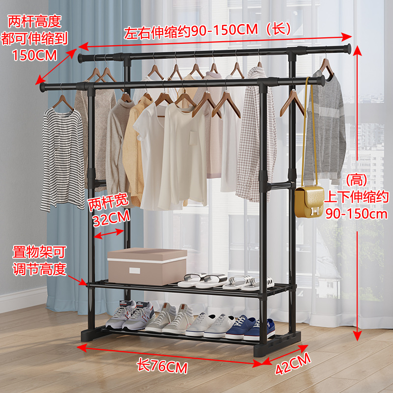 [권장 + 강력한 내하중] 더블폴 업그레이드 모델 + 2단 수납선반