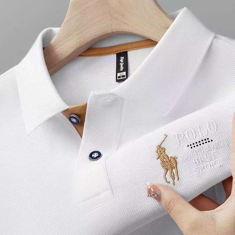 カジュアルビジネスラペルお父さん服クロスボーダー外国貿易卸売人気のトレンディなブランドトップス半袖刺繍ポロシャツ男性用|undefined