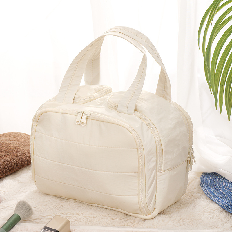Douyin ホットセールダブルワイドオープン大容量ふわふわ化粧品バッグ女性のハイエンド旅行ポータブルトイレタリー収納袋|undefined