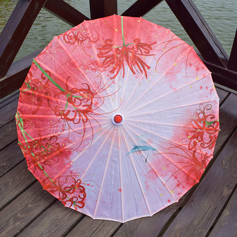 油紙綢布印花工藝傘 室內戶外吊頂裝飾古典古風舞蹈綢布傘 道具傘