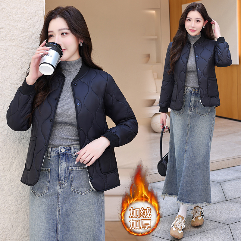 加绒加厚内胆棉衣短款2025修身秋冬新款保暖羽绒棉服妈妈棉袄外套|undefined