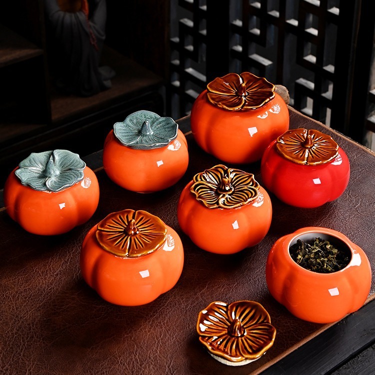 クリエイティブ柿茶葉缶柿柿如意喜糖缶陶磁器シミュレーション柿缶ビジネスイベントプレゼント卸売り|undefined
