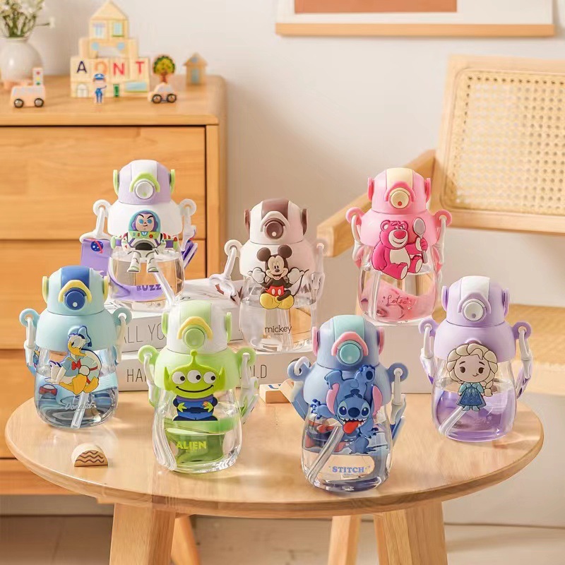 Disney Kids Summer Large Belly Cup with Handle Strap Portable Outdoor Travel Cup Large Capacity with Straw