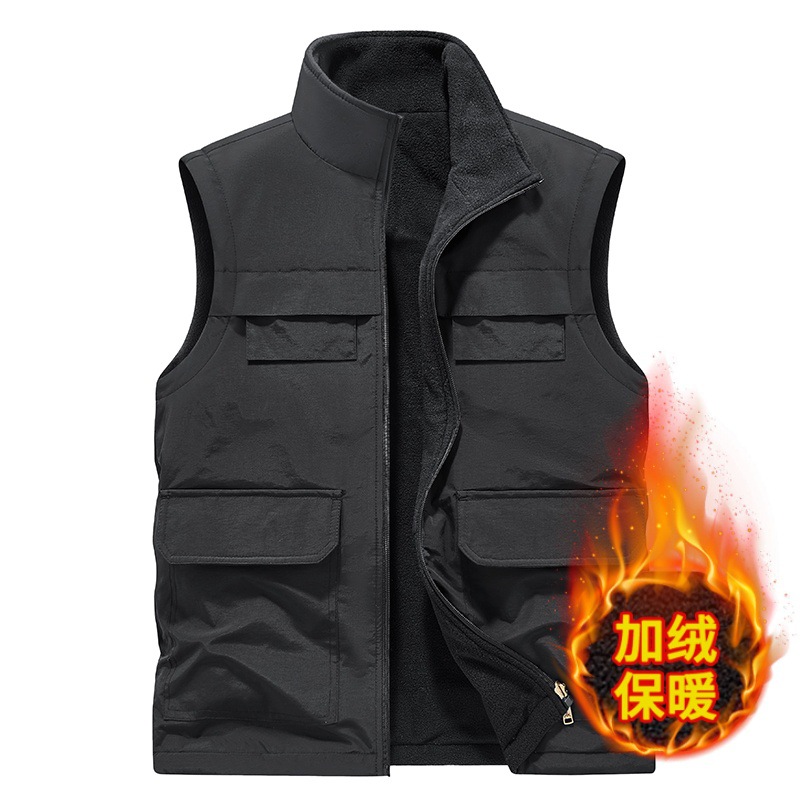 Chaleco de lana impermeable al aire libre abrazadera de caballo transfronteriza fuera de invierno fotografía de pesca multi-bolsillo chaleco de herramienta hombre personalizado
