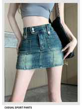 复古牛仔半身裙女辣妹裤裙夏季短裙新款小个子a字包臀裙短款裙子