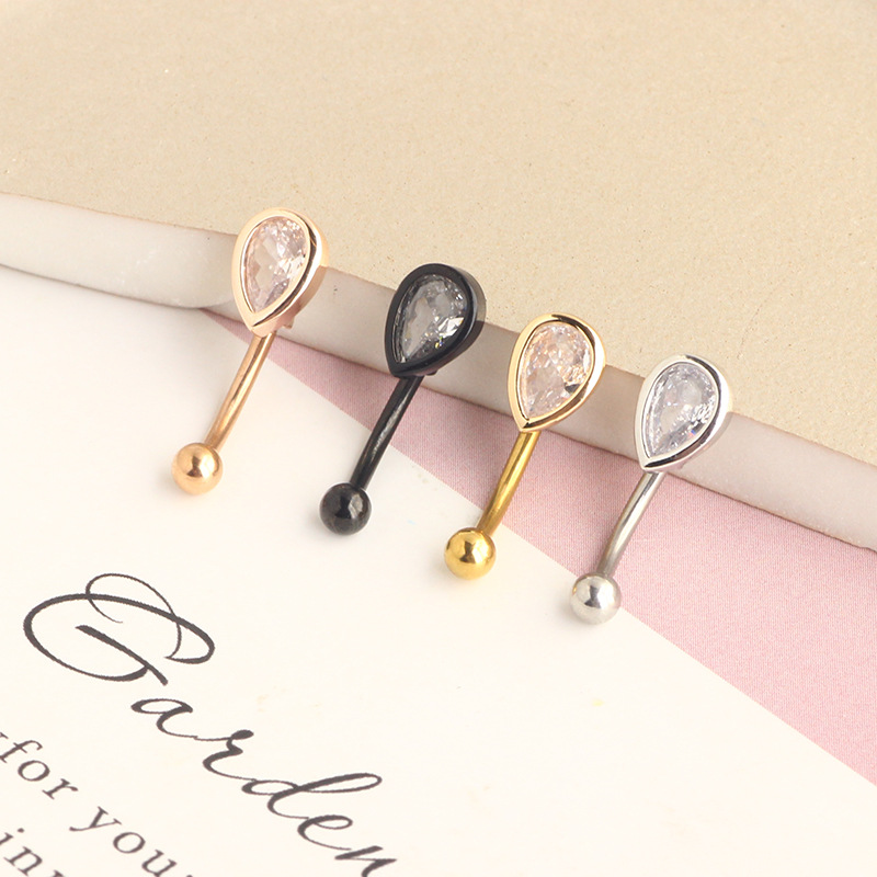 Rose Gold Stainless Steel Micro-Inlaid Zircon Water Drop Ear Nail Screw Curved Barbell Eyebrow Ring Piercing Jewelry detail image 7