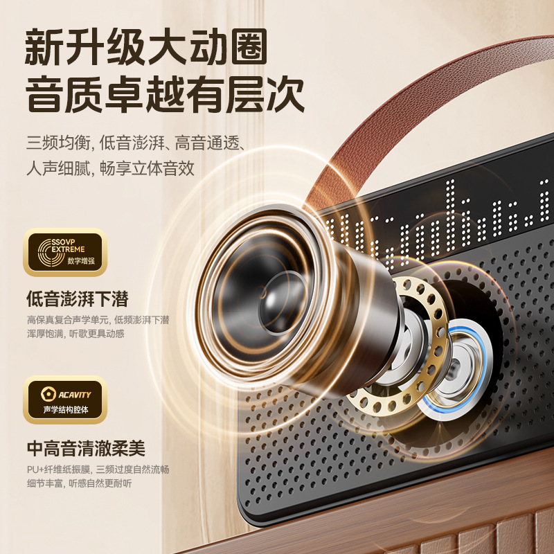 人気のポータブルBluetooth小型スピーカー、カードスロット、時計、USBメモリ、歌詞表示機能付き、多機能サブウーファー|undefined