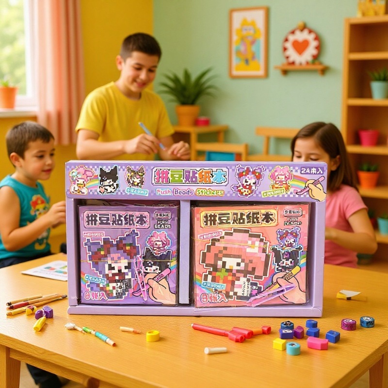 Bean Sticker Book Cartoon Pixel Sanrio Princess Doudou Book Children's Educational Coloring Handbook Sticker Book