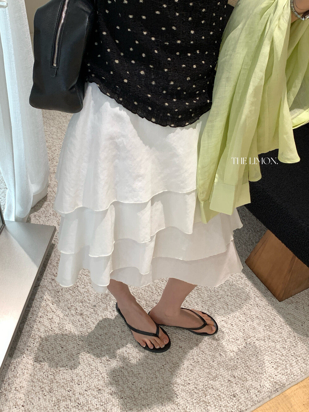Chân váy midi xếp ly tầng bất đối xứng chất liệu Tencel — màu trắng, Bột cam, màu xám chi tiết 25