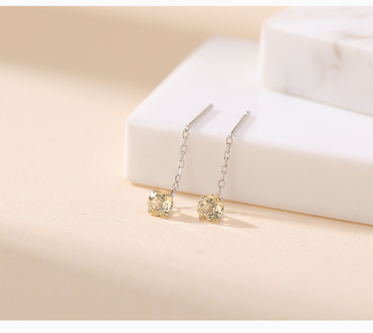 Bông tai bạc S925 hình học tròn đính đá citrine vàng đơn giản cá tính — Mẫu vàng Citrine chi tiết 4