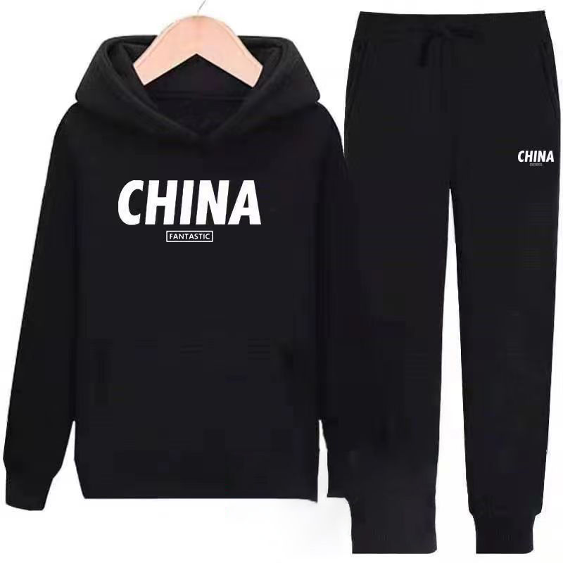 秋冬加绒运动套装男款两件套宽松休闲百搭加厚卫衣卫裤一整套