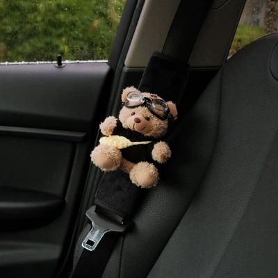 car decoration accessories ornaments creative – Seat belt shoulder pad - pure-black-shirt-with-yellow-cross-pack-bear-black-velvet-shoulder-pads-single