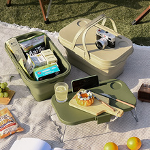 户外野餐篮子带盖桌板露营野炊多功能手提篮箱塑料收纳筐折叠水桶