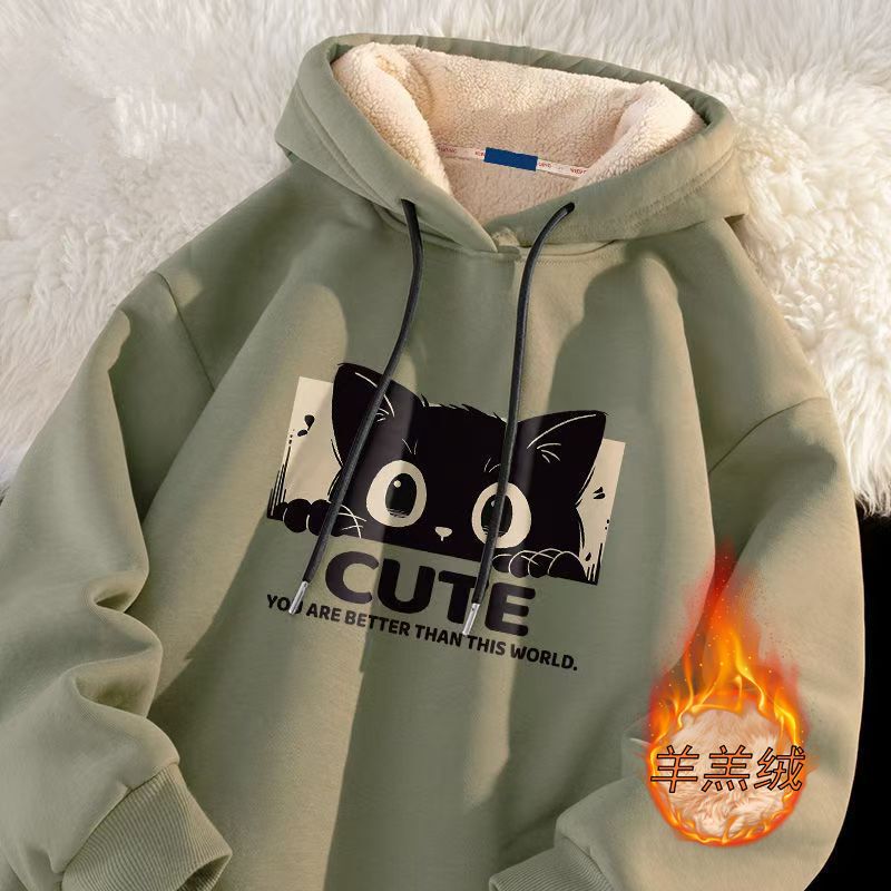 Autumn and Winter Hooded Lambskin Sweatshirt Men's Sweatshirt Design Sense Plus Loose Hooded Casual Sports Men's and Women's Coat 12