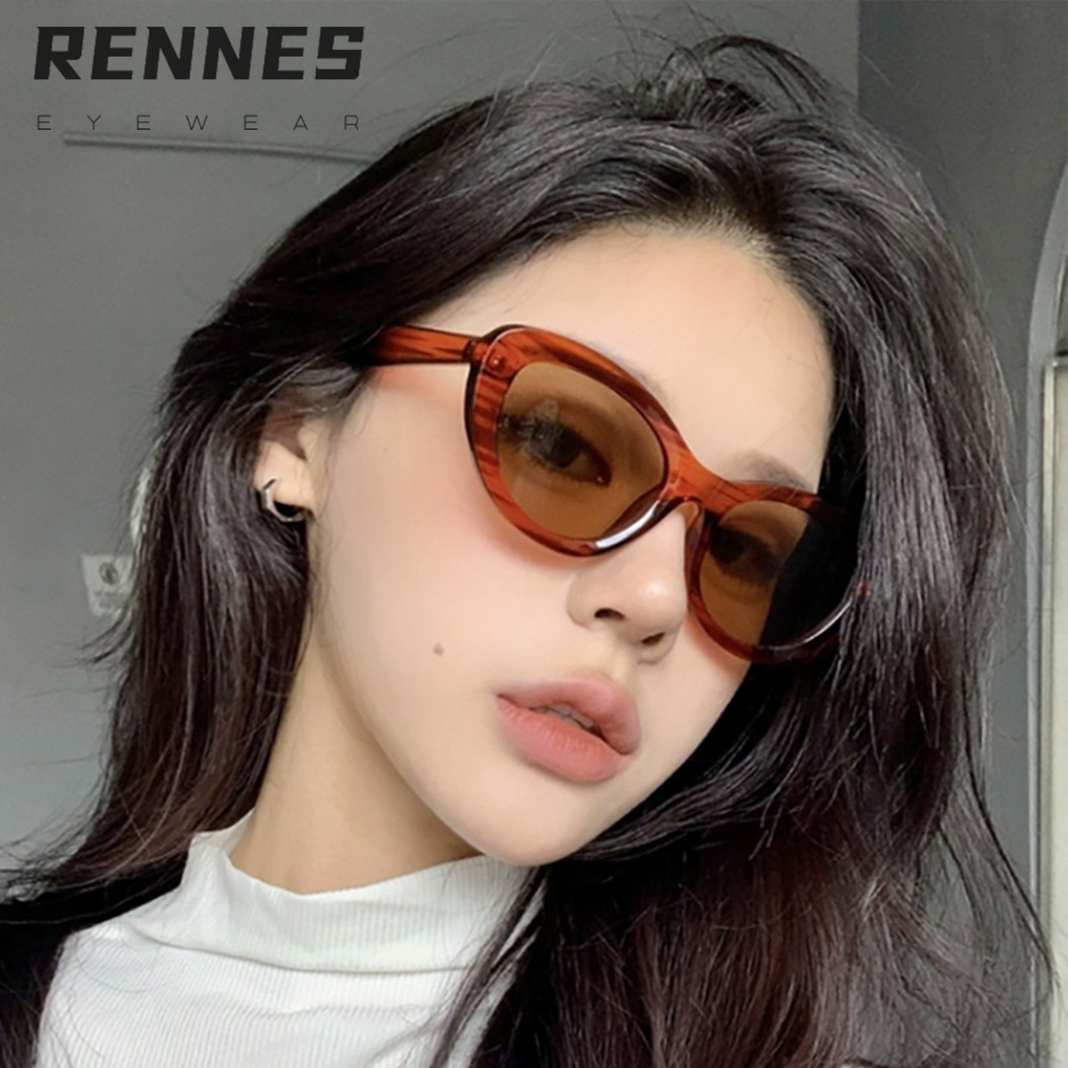 2025 retro ojo de gato color carey gafas de sol de moda mujer europea y americana simple y de alta gama celebridades de Internet con gafas de sol