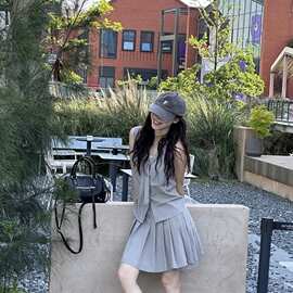 大码韩国女装夏季新款胖mm休闲设计感小众背心&半身裙套装