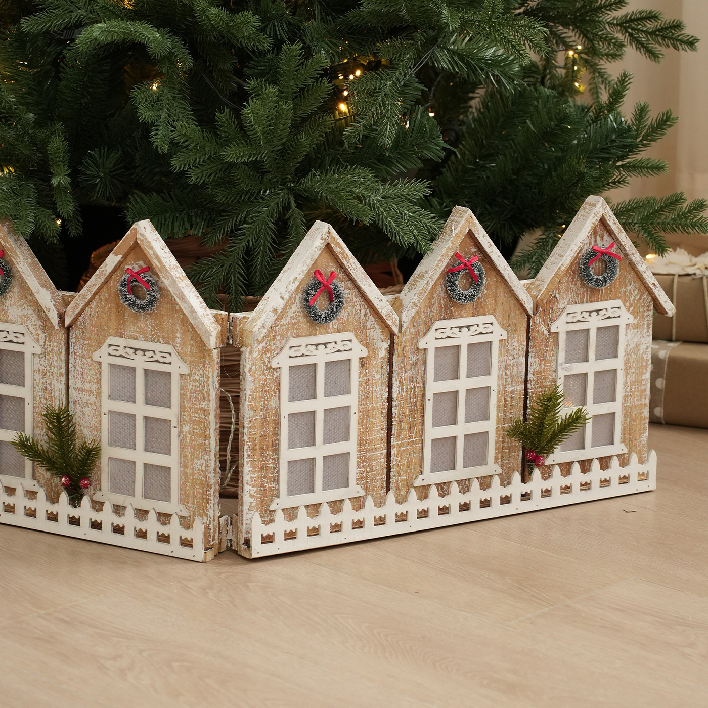 Nuevas vallas de madera de Navidad transfronterizas de estilo europeo decoración de pie de árbol de Navidad decoración de ventanas decoración de Navidad