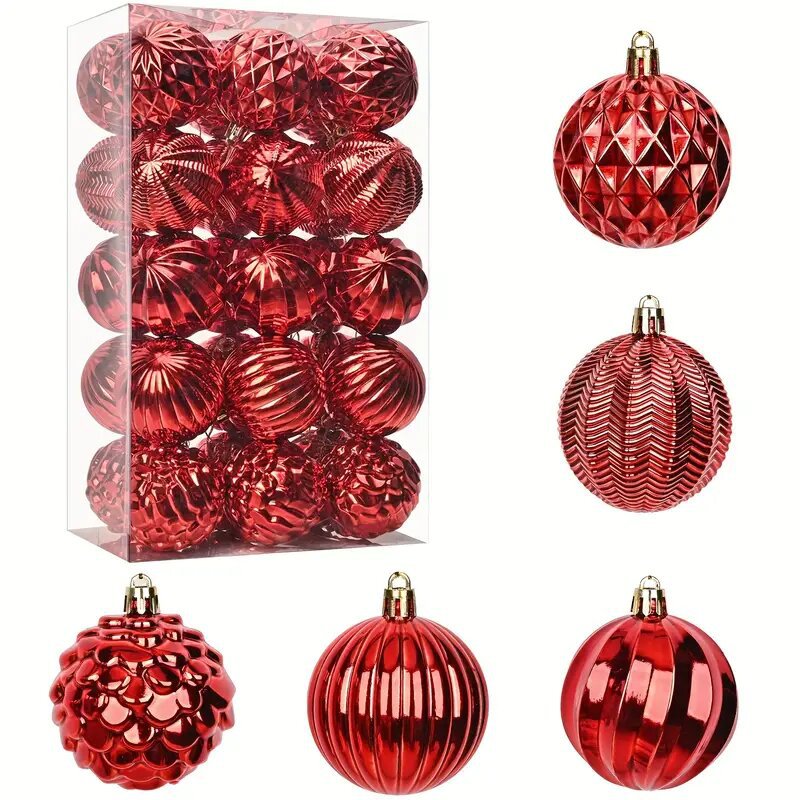 Inventario de Navidad nuevo 6cm conjunto de más de 30 bolas de plástico de forma especial brillante caja de regalo de Navidad colgante de árbol de Navidad