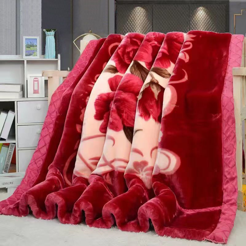 (2개) 더블 레이어 두꺼운 겨울 라셀 웨딩 담요 퀼트 학생 기숙사 더블 담요 웨딩 담요 레드 담요