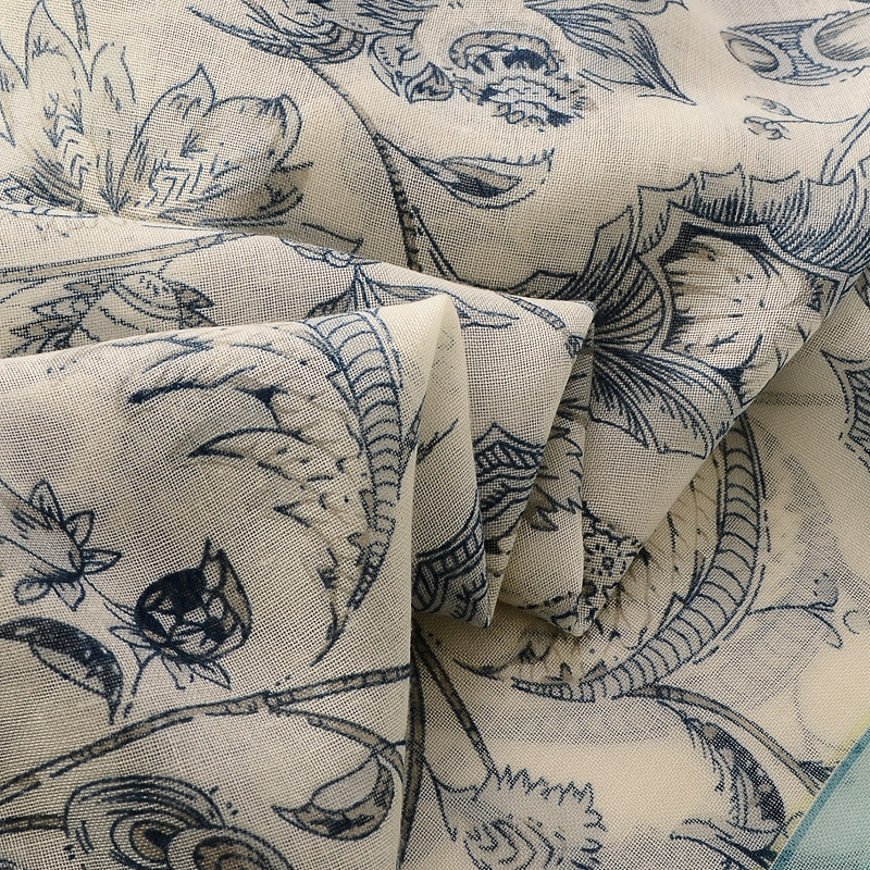 Japonés y coreano dulce elegante borla bufanda algodón y lino sensación bufanda planta flor imprimir viaje protector solar toalla de playa para las mujeres