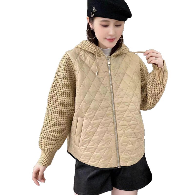 初冬连帽夹棉外套女2025新款中年轻薄短款小香风菱格棉袄上衣|undefined