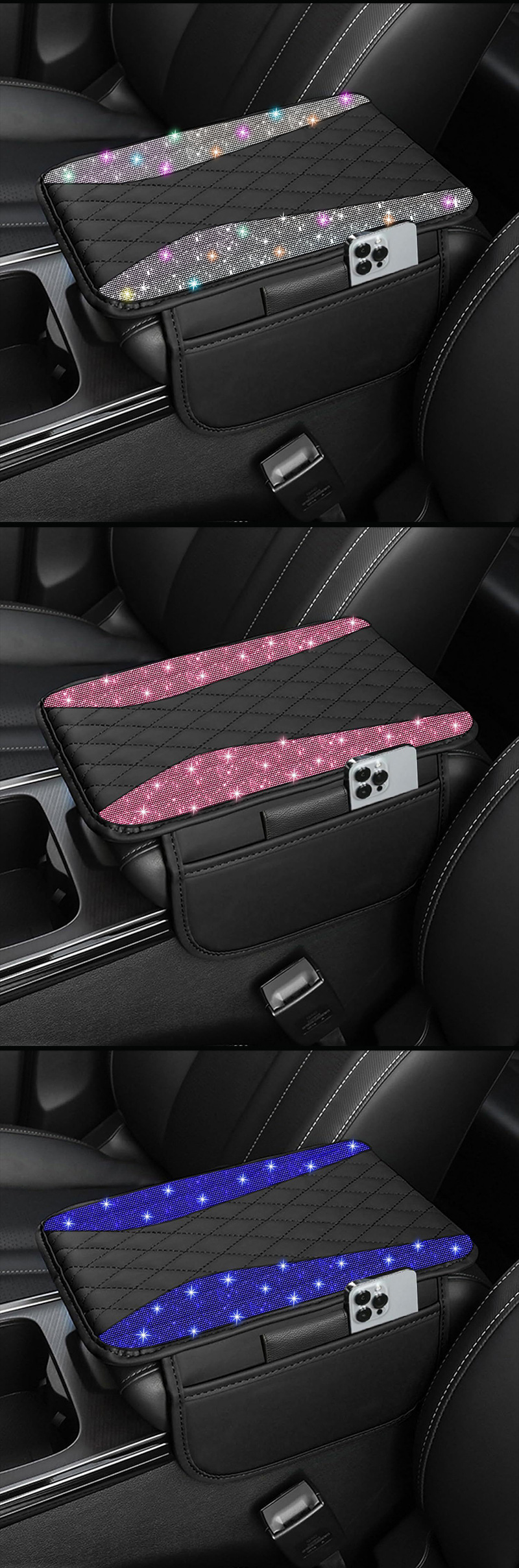 Car diamond-embellished armrest box protective pad, wear-resistant, waterproof, anti-fouling, car central decoration modification accessories, in-stock wholesale