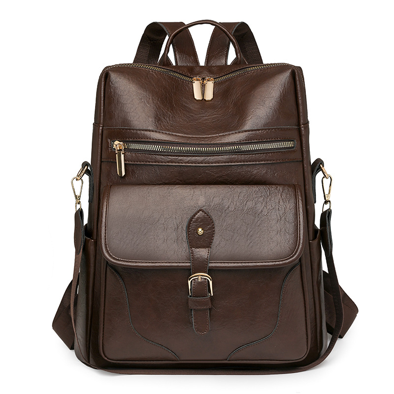 2025 nueva mochila de cuero suave para mujer retro europea y americana, mochila multifuncional de gran capacidad de moda