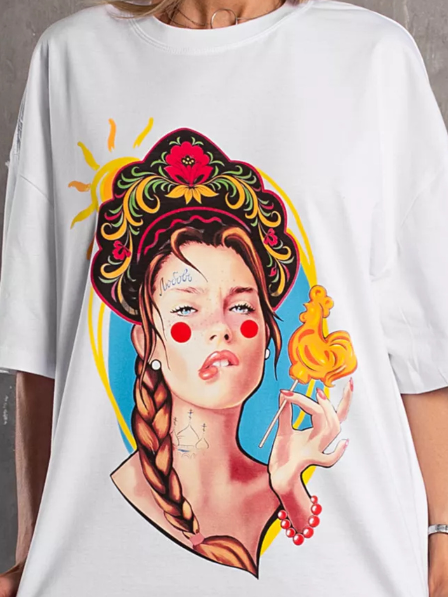 Comfort Function Loose Fit Type Human Pattern Wholesale Women's Vacation Simple Style Human Half Sleeve T-Shirts