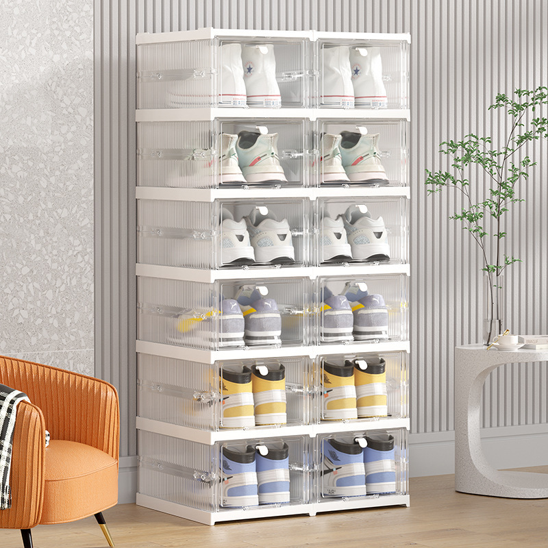 Household Installation-Free Foldable Aj Shoe Storage Box, Simple Combination Shoe Cabinet for Home Use, Plastic Dust-Proof Transparent Shoe Box