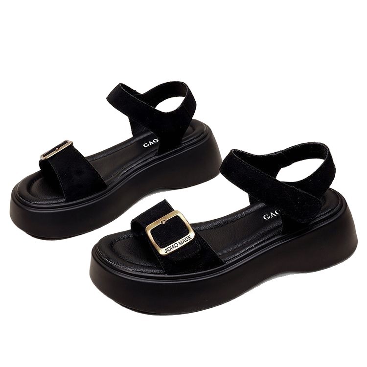 Sandalias de fondo grueso para mujeres verano 2026 nuevo estilo retro versátil aumento de altura muffin respirado antideslizante sandalias con una palabra