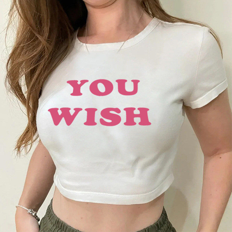 YOU WISH Fashion Hip Hop Letter Print Short Top European and American Aesthetic Sexy Spice Girls Navel T-Shirt