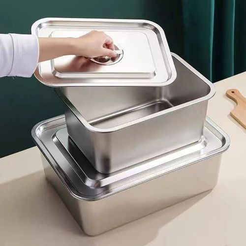 304 stainless steel cat litter pan flat square basin with thick rectangular tray, canteen rice steamer plate, dish basin with lid square plate