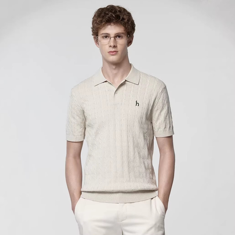 Cross-Border Haggis Retro Cable-Knit Polo Shirt Men's Spring and Summer Work Clothing Casual T-Shirt Short-Sleeved Top