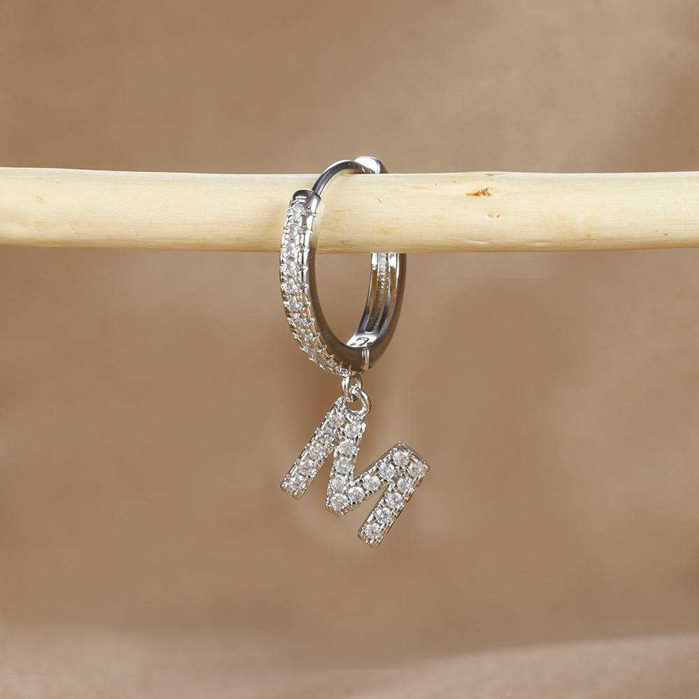 6g Weight Copper Ear Needle Material Zircon Inlay Material Charm Sleeper Hoop Earrings, Drop Earrings Classification 1 Piece Quantity Daily Occasion Copper Material Letter Pattern Unisex Gender Plating Design Casual Style 1 Piece Casual Letter Plating Copper Zircon Drop Earrings 21