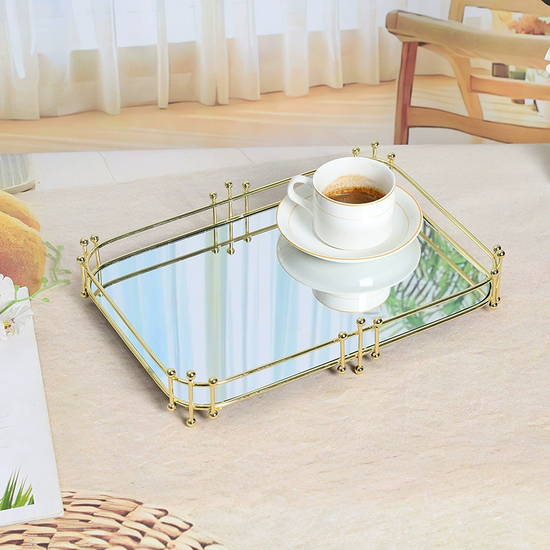 Креативный легкий и роскошный кованый поднос домашний зеркальный стеклянный чайный поднос чайная чашка чайная подставка ароматная свеча косметическая подставка для хранения