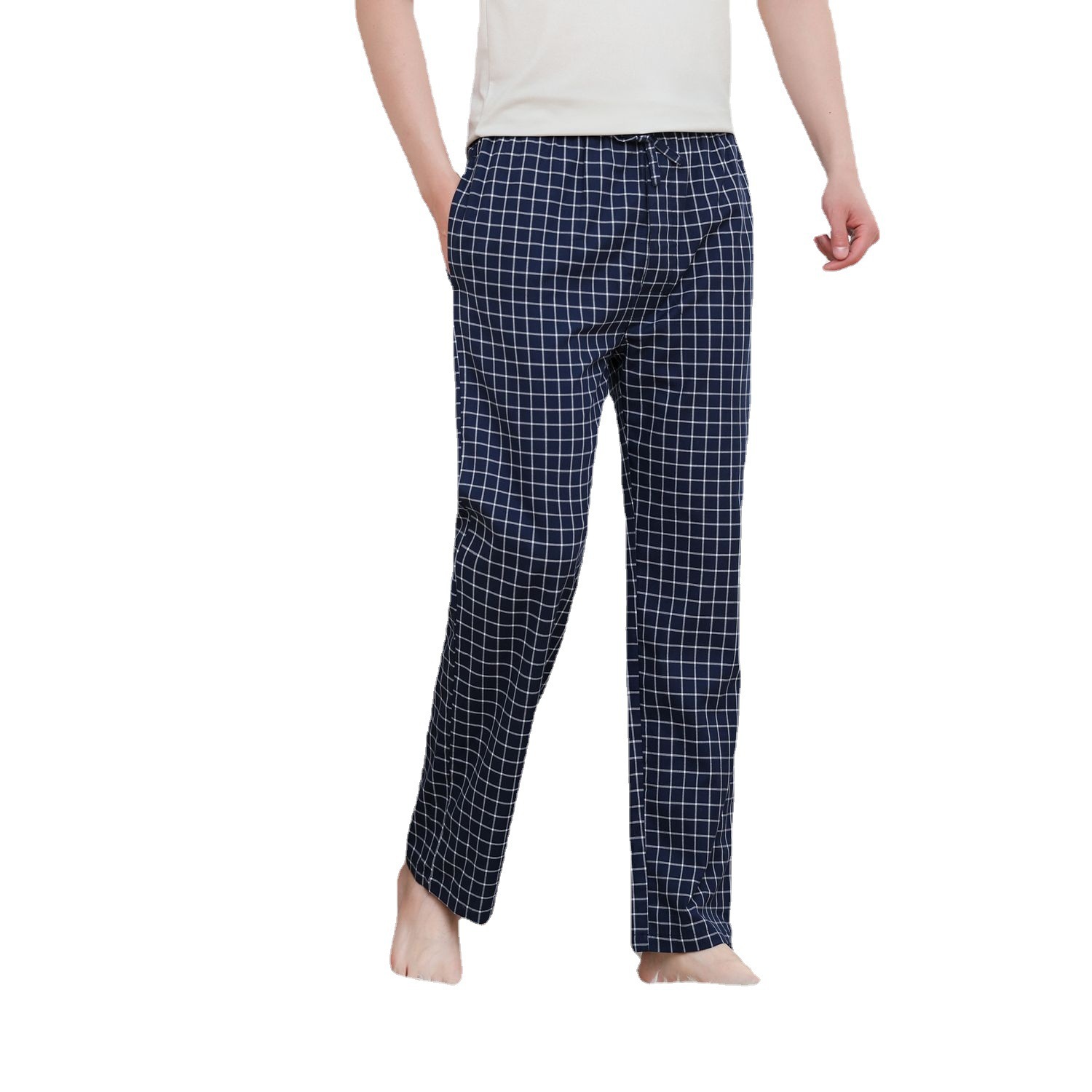 Pantalones de pijama delgados de primavera y verano para hombres Algodón puro más tamaño suelto cómodo aire acondicionado transpirable pantalones para el hogar Comercio exterior nuevo Amazon