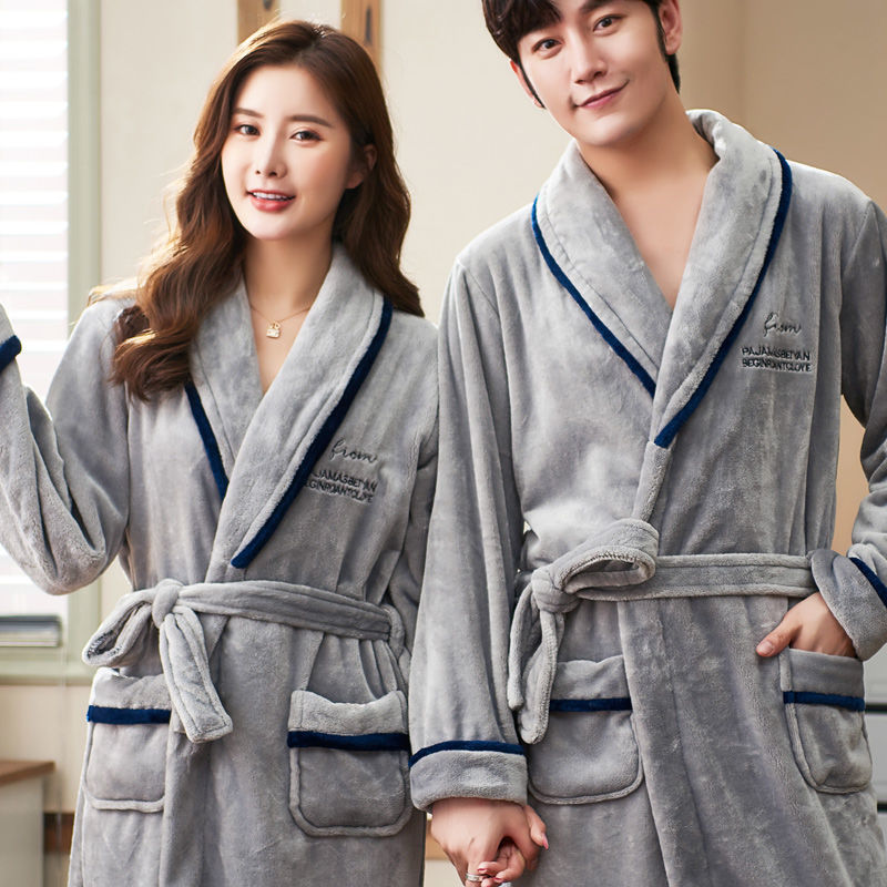 남자 잠옷 두꺼운 산호 양털 잠옷 가을과 겨울 봄과 가을 아침 가운 플란넬 세트 목욕 가운 남자 로브