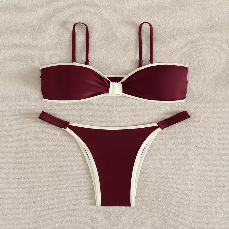 亿泳2026欧美新款优雅女士时尚撞色可拆卸肩带聚拢分体比基尼套装