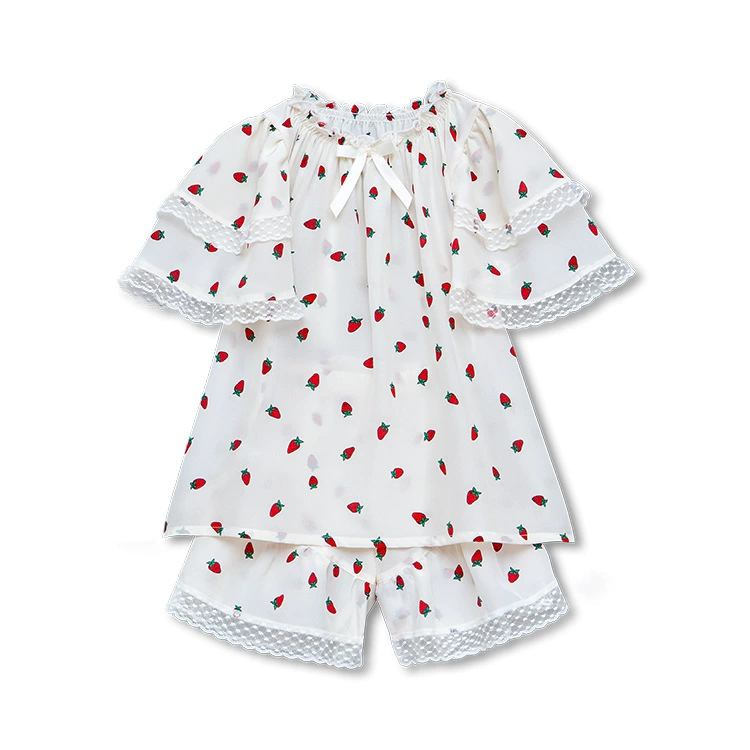 Summer strawberry, pijama, children's set, lace shorts, children's clothing, with short sleeve