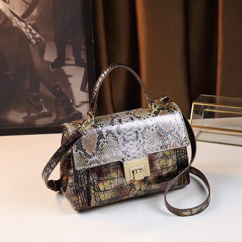 Women's High-End Multi-Compartment Tote Bag With Crocodile & Snakeskin Pattern Zippered Shoulder/Crossbody Bag For Daily Use_voghion.com