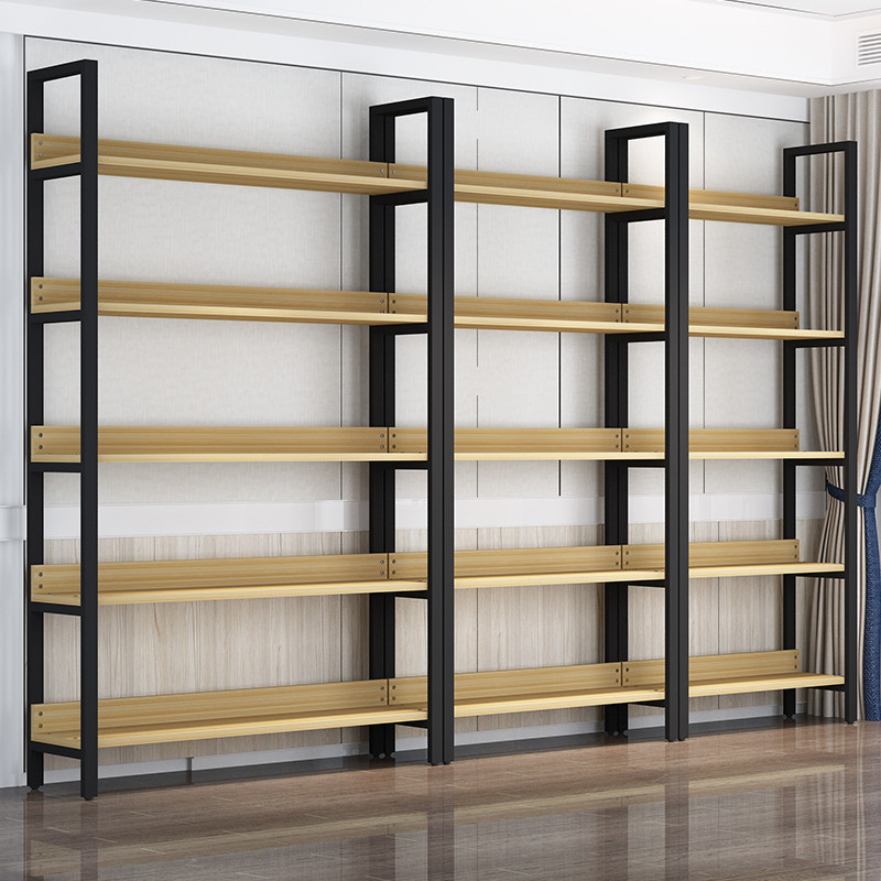 Bookshelf Floor-Standing Simple Modern Steel Wood Multi-Layer Storage Rack Living Room Iron Display Shelf Bookcase Shelf Storage Rack
